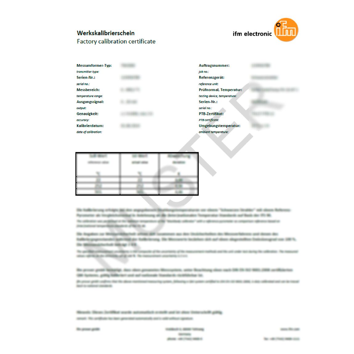 ZC0004 - ISO calibration certificate for pressure sensors - ifm