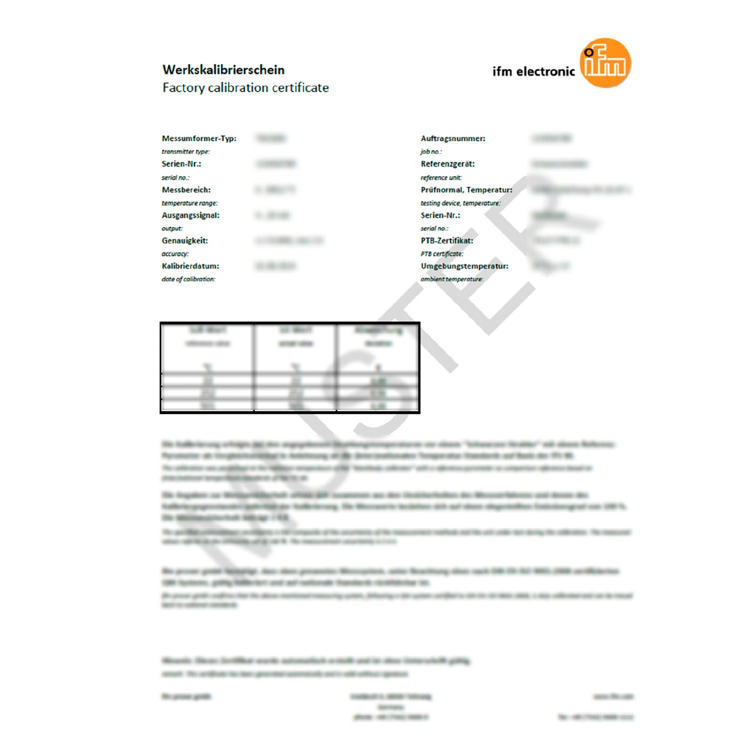 ZC0020 - ISO calibration certificate for flow sensors - ifm